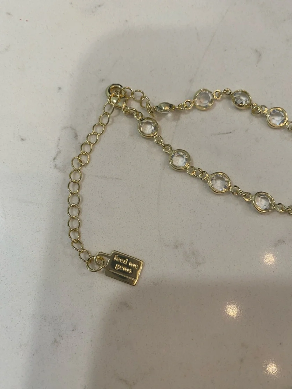 Feed Me Gems Gold and Clear crystal Hand Chain Bracelet - Picture 3 of 3